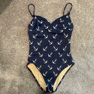 J. Crew Navy Anchor Print One Piece Swimsuit